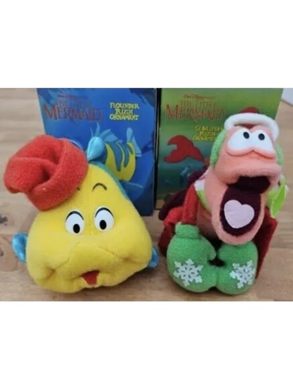 Disney The Little Mermaid Flounder and Sebastian Plush Christmas Ornaments McD
